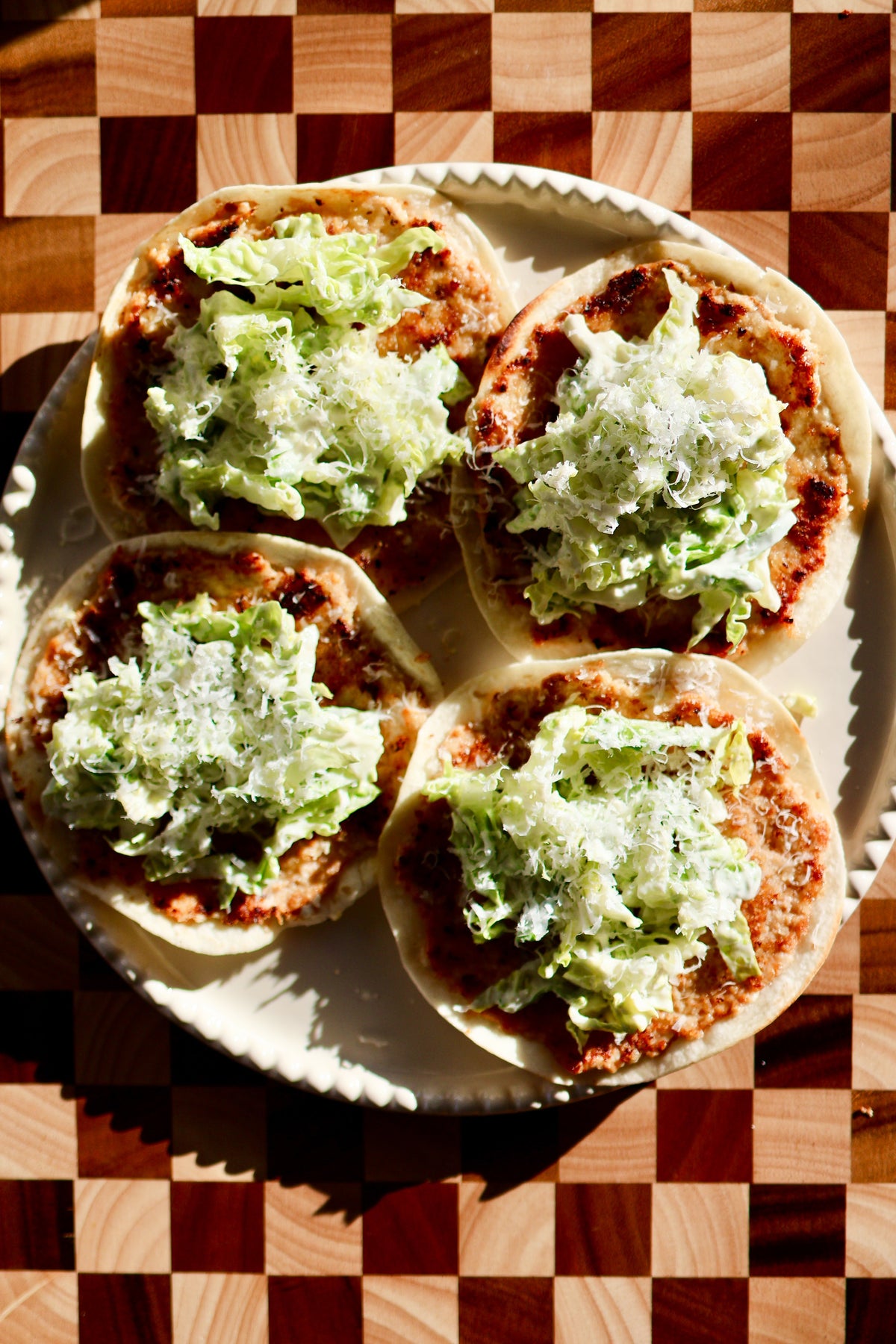 Caesar salad smash tacos
