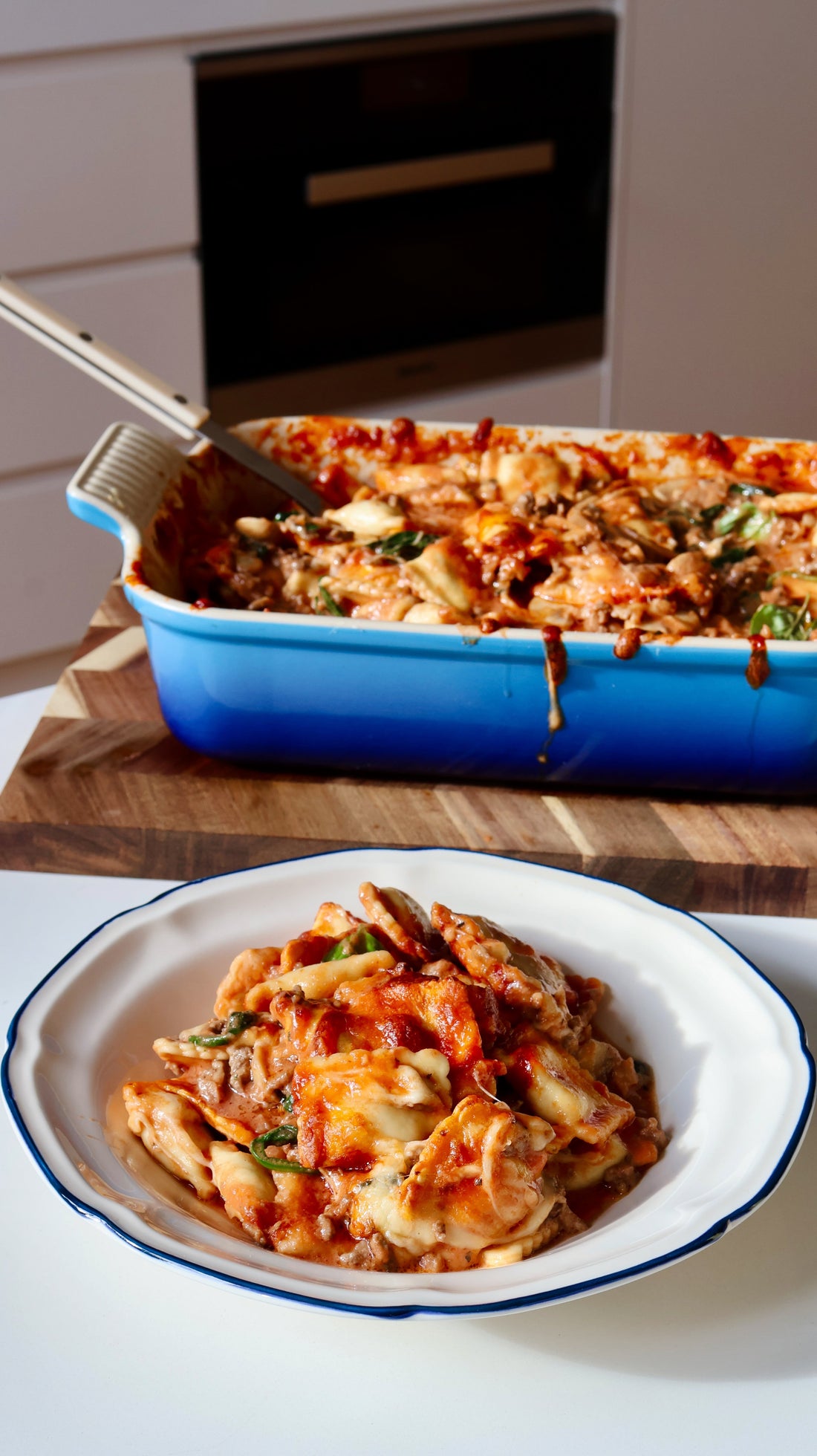 Creamy beef ravioli dump & bake recipe