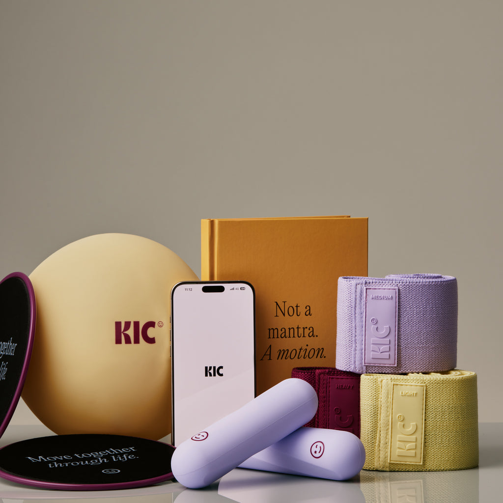 KIC Pilates At Home Starter Kit & Fitness App Subscription: Pilates ball, dumbbells, sliders, Goals journal and resistance bands. 