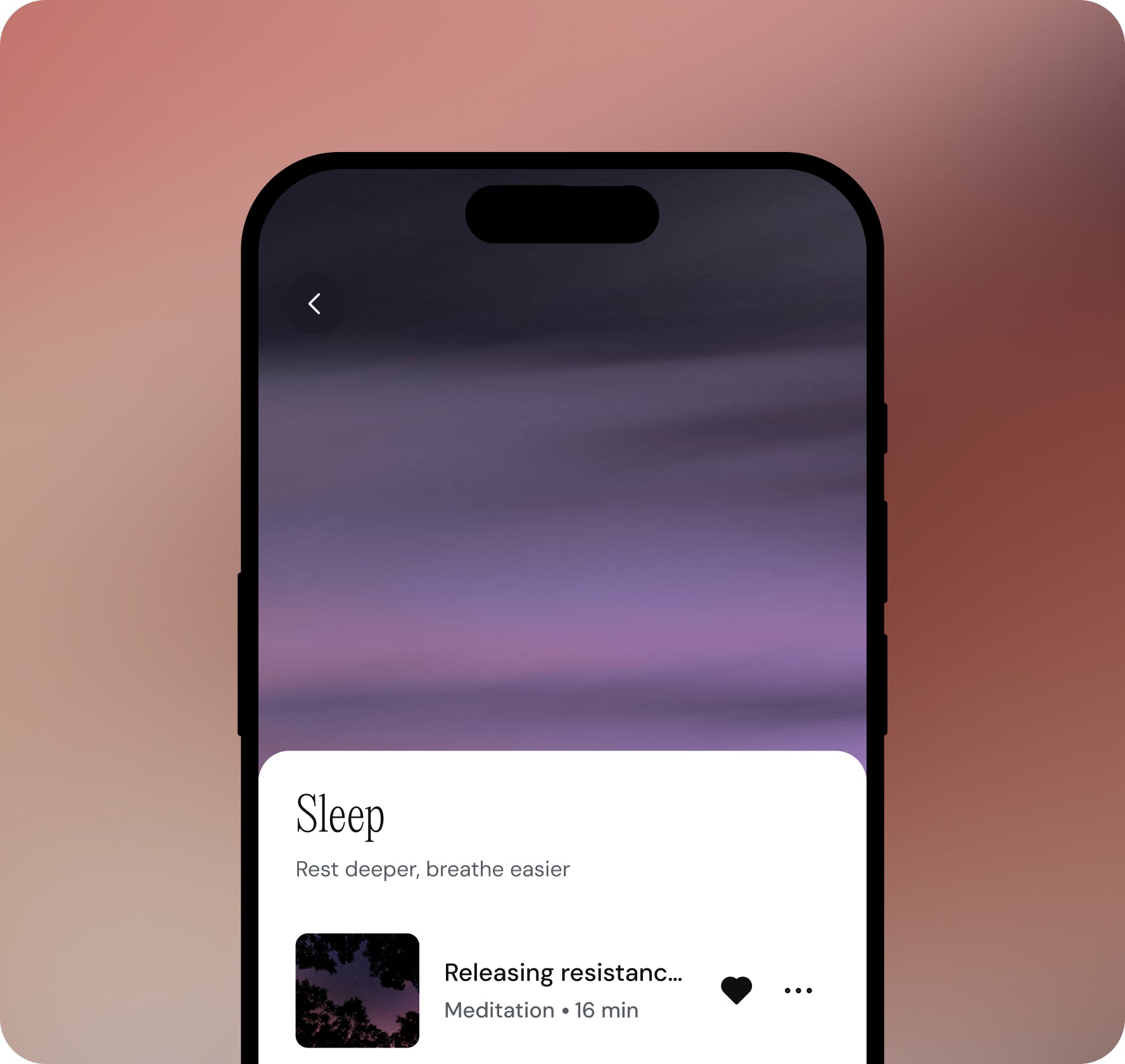 Smartphone displaying a meditation app with a purple gradient background