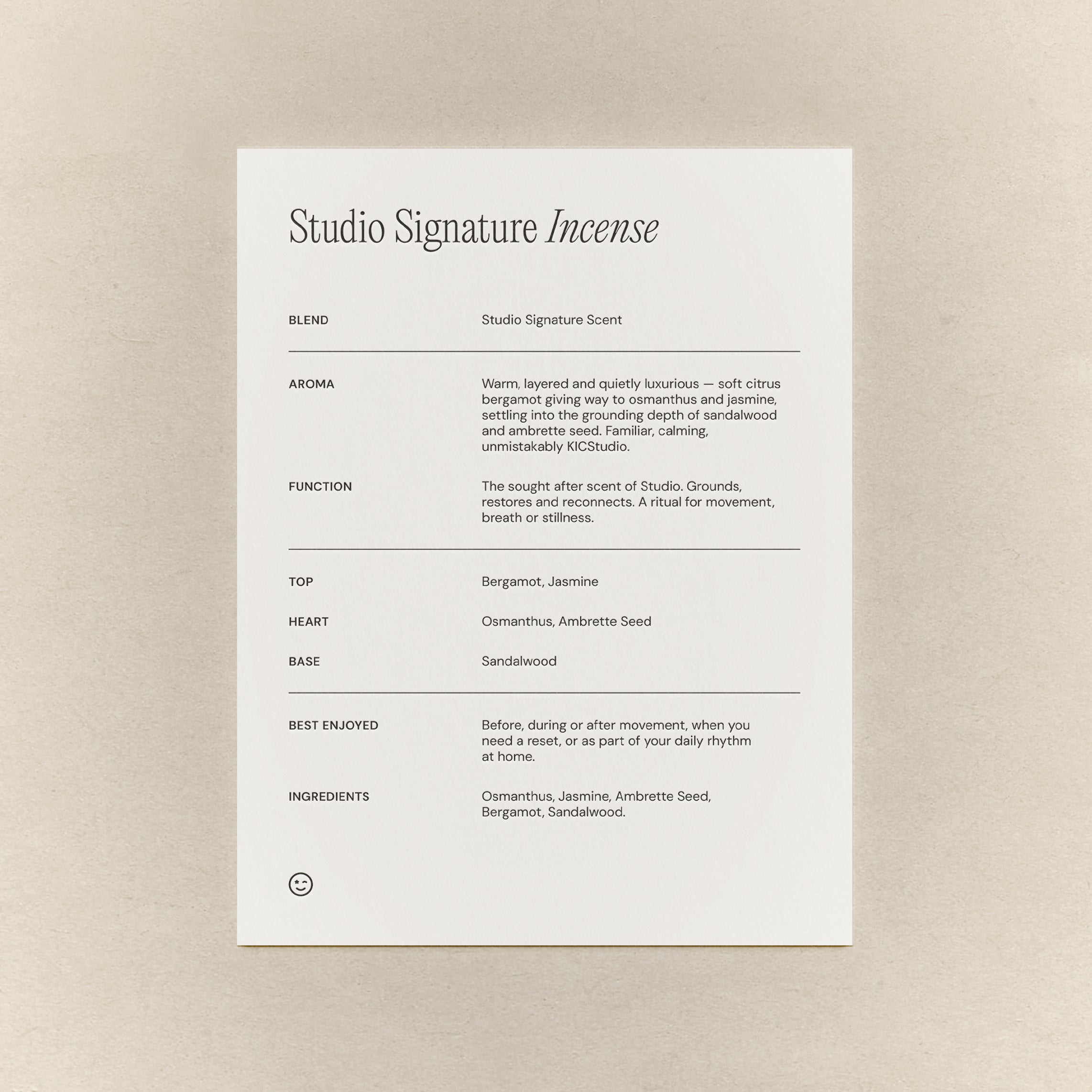 KICSudio Incense Scent card. 