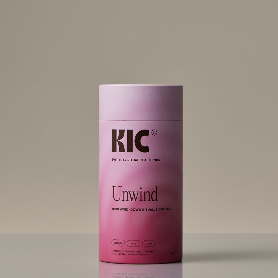 KIC Unwind Tea box with chamomile, vanilla and liquorice root blend